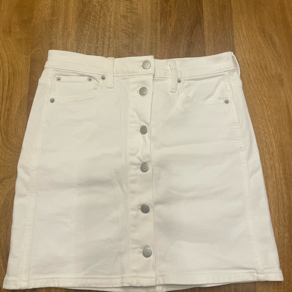 J. Crew Factory White Button-Front Denim Mini Skirt NWT